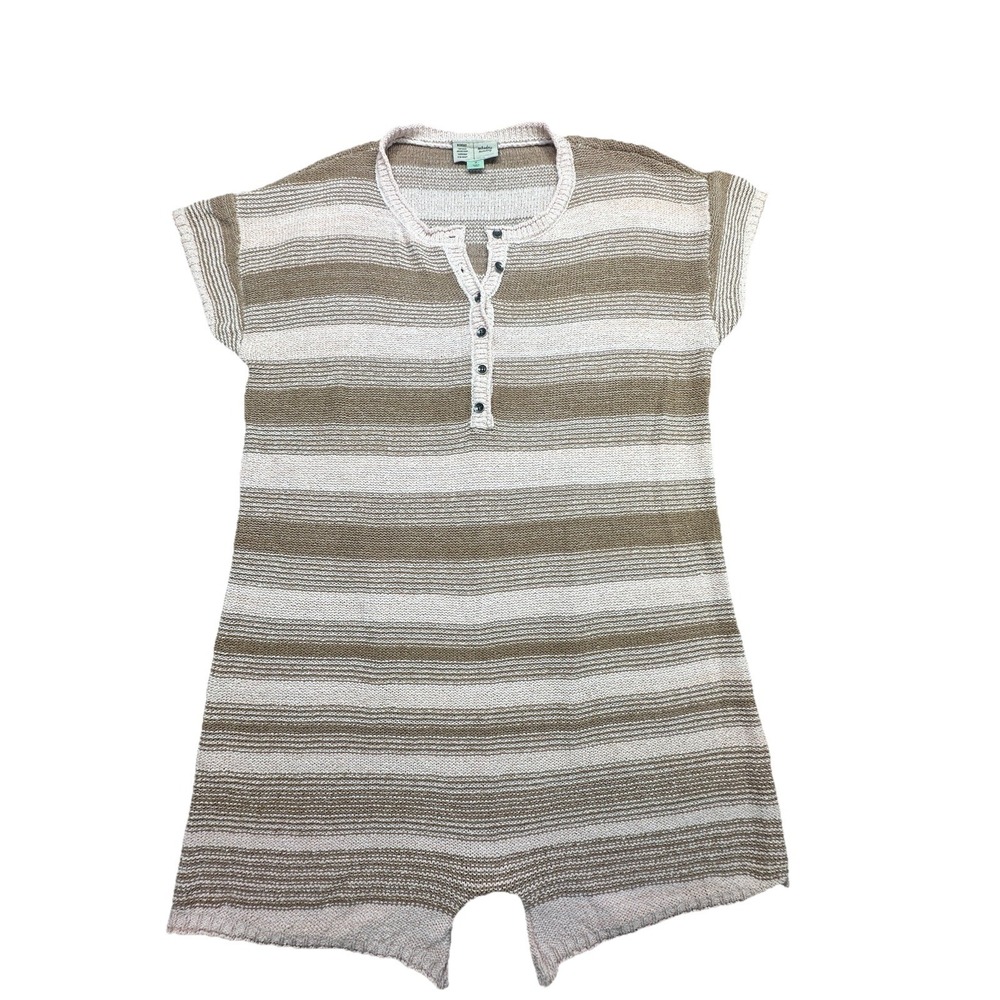 Anthropologie Saturday Sunday Jaden Knit Romper Pink & Tan Stripe Knit Sz L‎